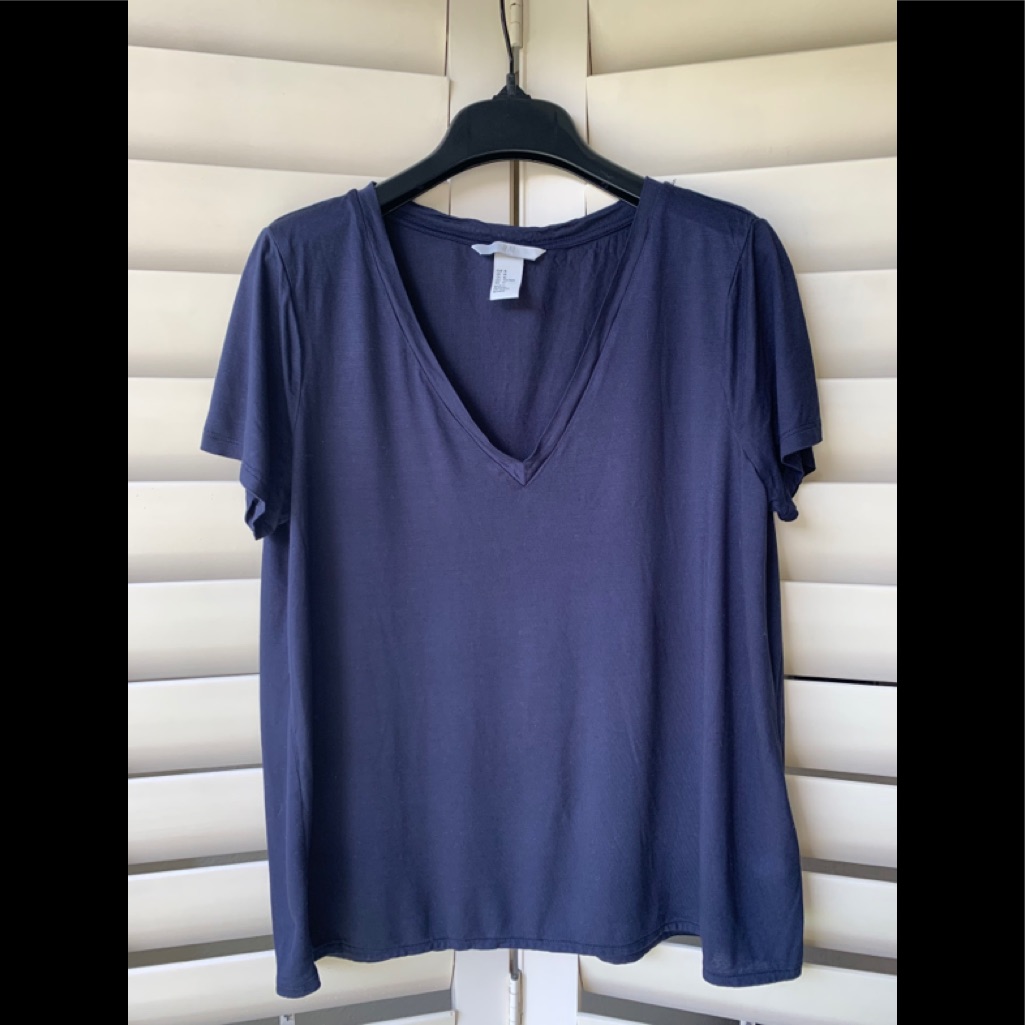 H&M Basic Tee In Dark Blue